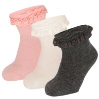 Apollo Babysok Kant Grijs/Ecru/Roze 3-Pack